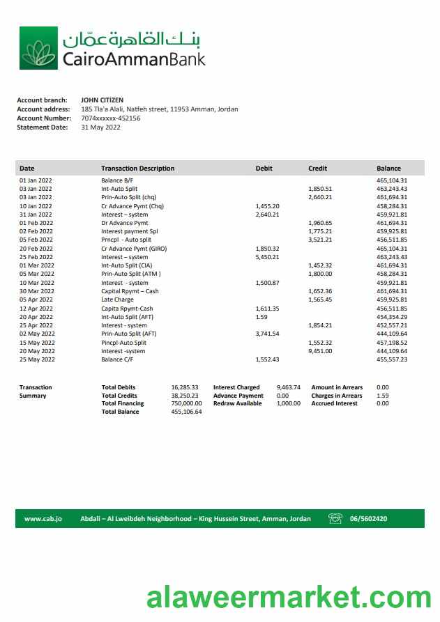 Jordan Cairo Amman Bank statement